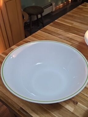 Corelle White Serving Bowls with Lime Green Rim